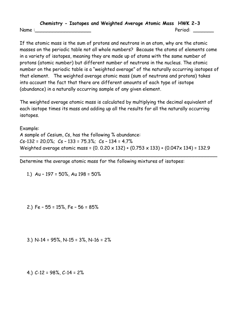 32 Isotopes And Average Atomic Mass Worksheet Answers Support Worksheet