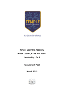 Temple Learning Academy Phase Leader, EYFS and Year 1