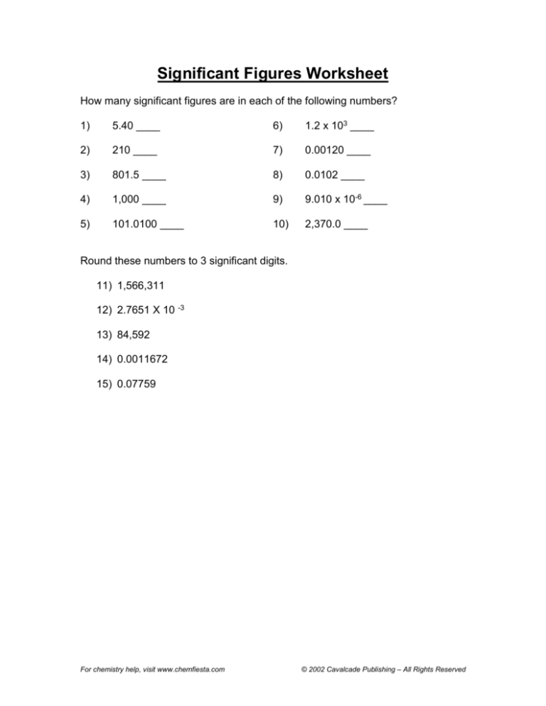 Significant Figures Practice Worksheet