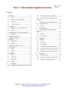 Part 3 - Intermediate Algebra Summary