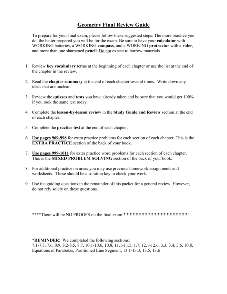 Geometry Final Review Guide Geometry Final Review Guide