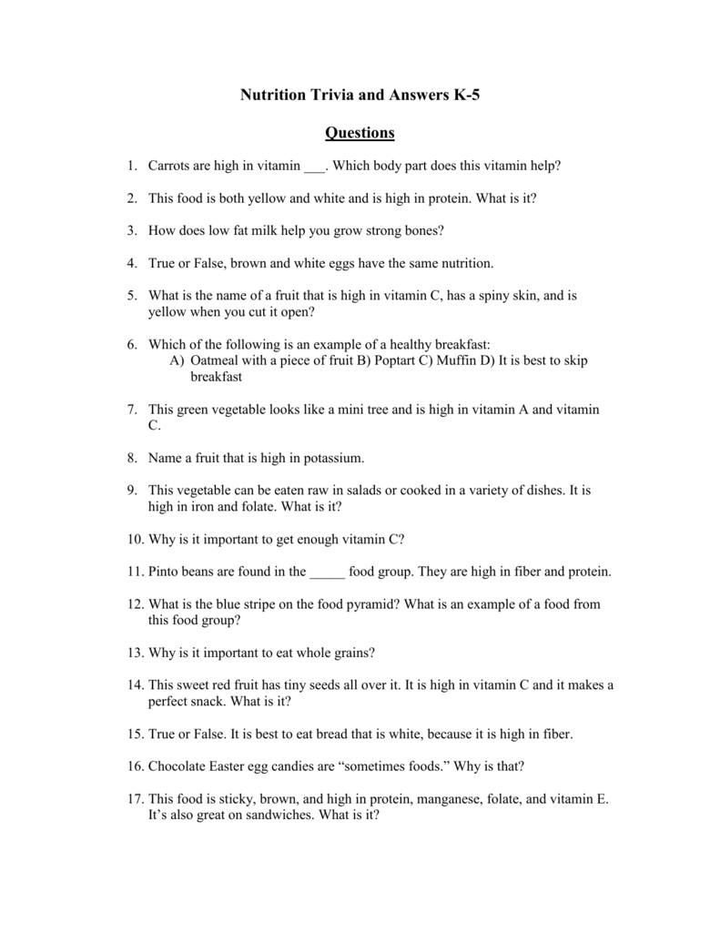Quiz Questions And Answers On Food And Nutrition Quiz Questions And Answers