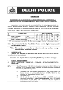 Recruitment of Head Constable