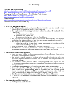 Article II Notes - Dr. Cash's AP US Government & Politics