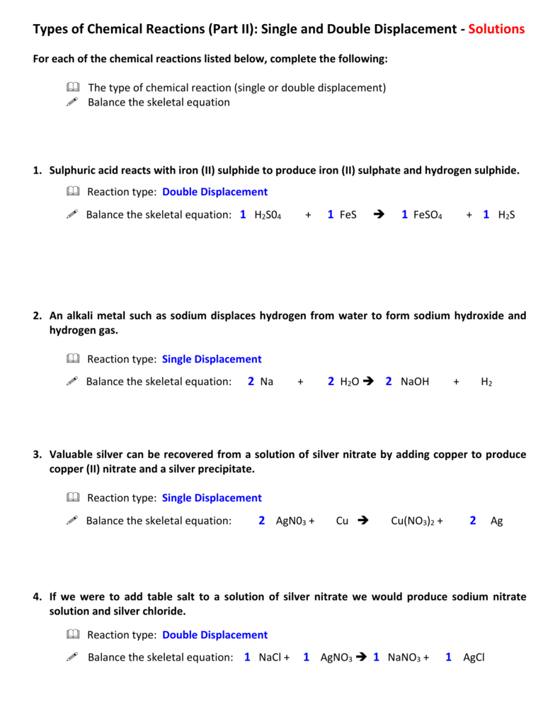 33 Single And Double Displacement Worksheet Answers