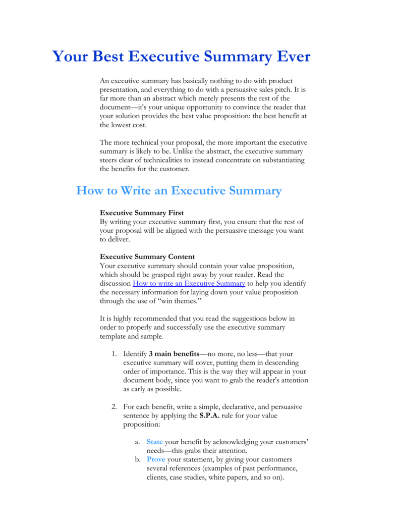 executive summary for nutritional proposal examples