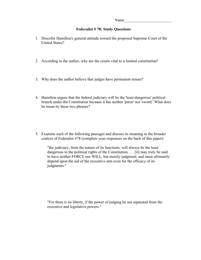 Federalist 78 Questions