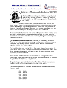 Settlement in Massachusetts Bay Colony 1630-1640