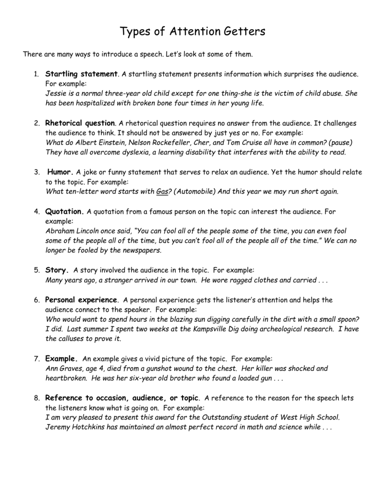 Attention Getters Examples For Lesson Plan