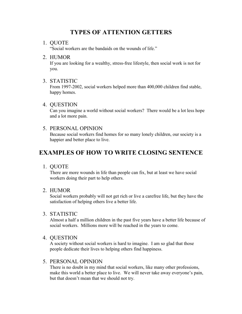 types of essay attention getters