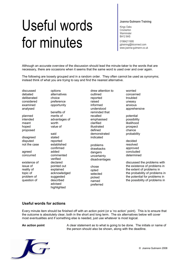 presentation words to minutes