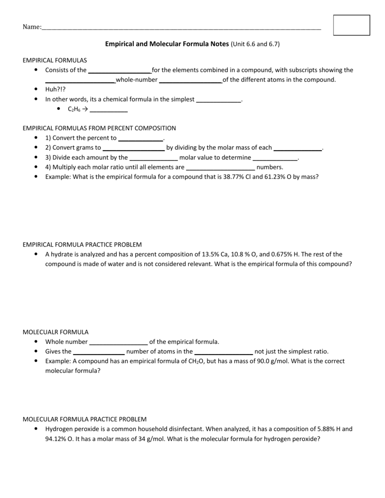 Empirical And Molecular Formula Practice