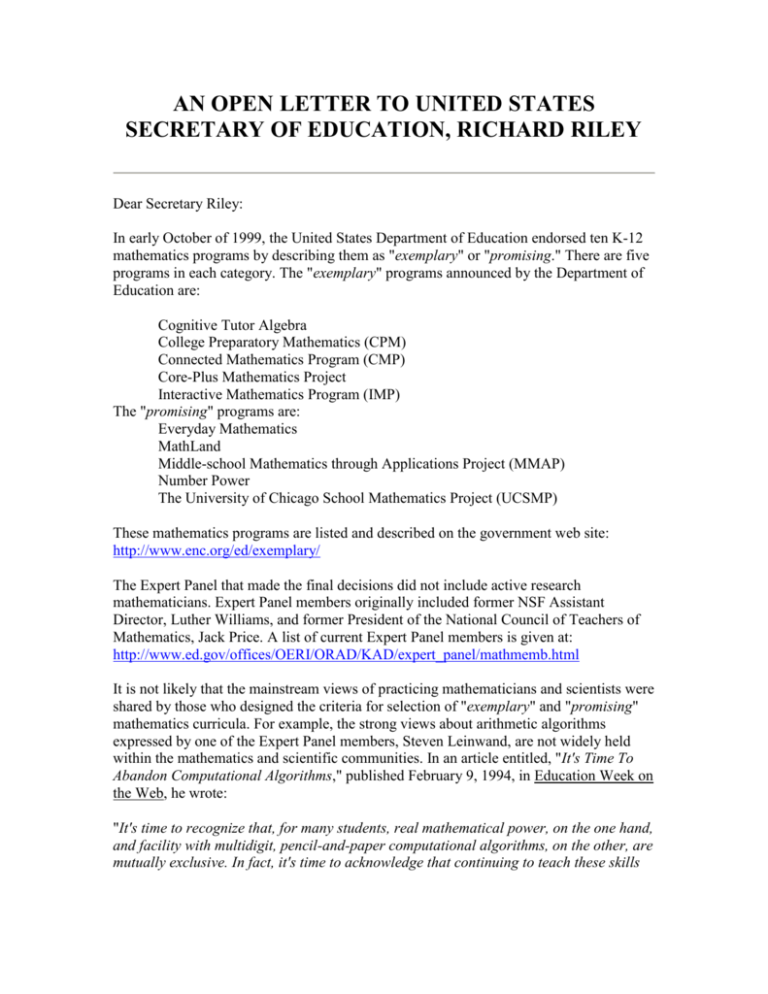 sample letter to secretary of education