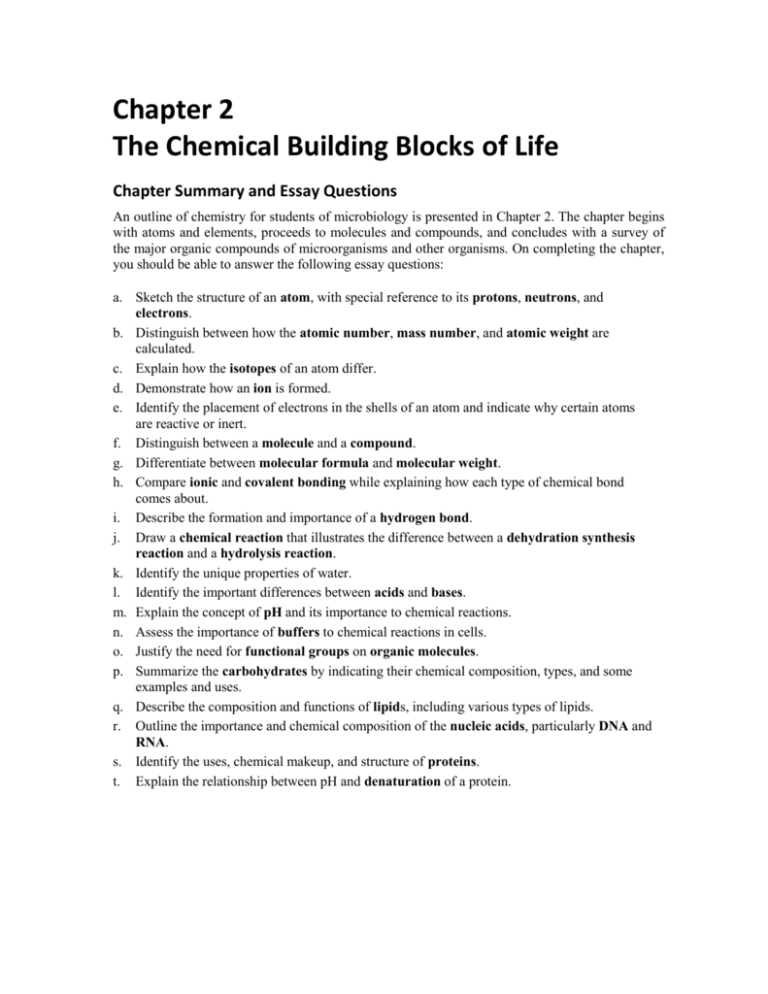 Chapter 2 The Chemical Building Blocks of Life