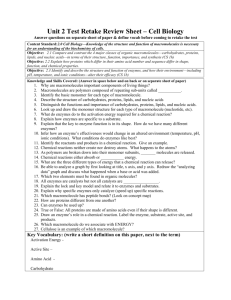 Unit 2 Test Retake Review Sheet – Cell Biology Answer questions