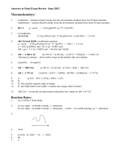Answers to Final Exam Review June 2012 Thermochemistry