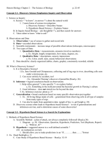 Honors Biology Chapter 2 – The Science of Biology