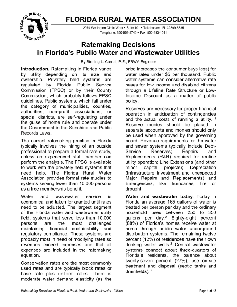 Ratemaking Florida Rural Water Association