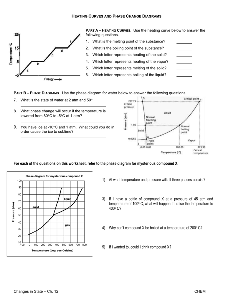 HEATING CURVES AND PHASE CHANGE DIAGRAMS In Phase Change Worksheet Answers