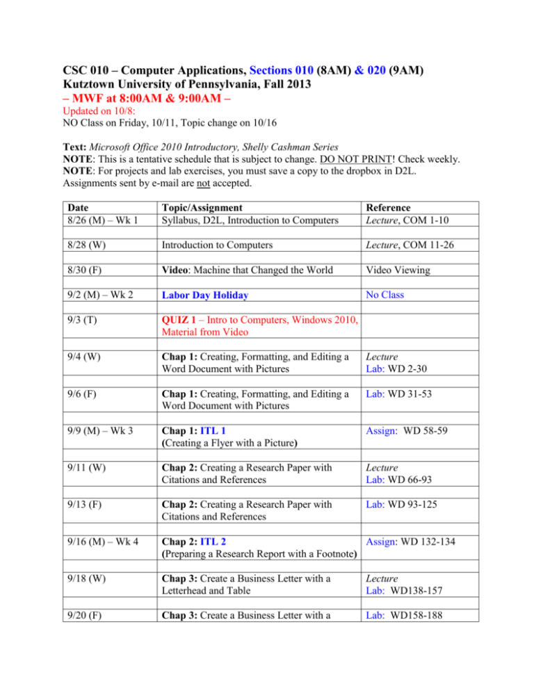 Schedule Kutztown University