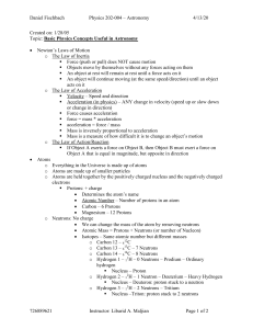 Basic Physics Concepts Useful in Astronomy