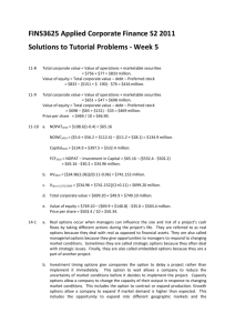 FINS3625 Applied Corporate Finance S2 2011 Solutions to Tutorial