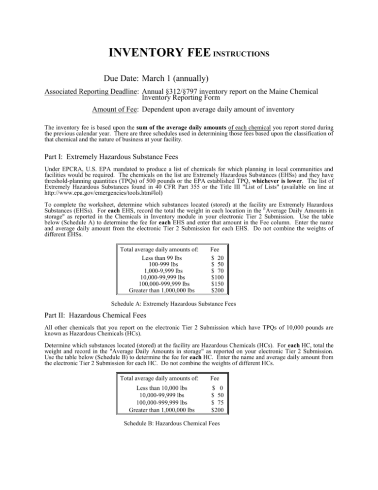 inventory fee instructions