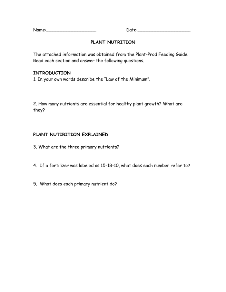 plant nutrition worksheet cia biology 2011 2012