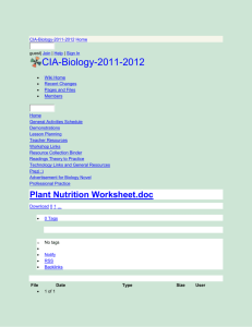 CIA-Biology-2011-2012 - Plant Nutrition Worksheet