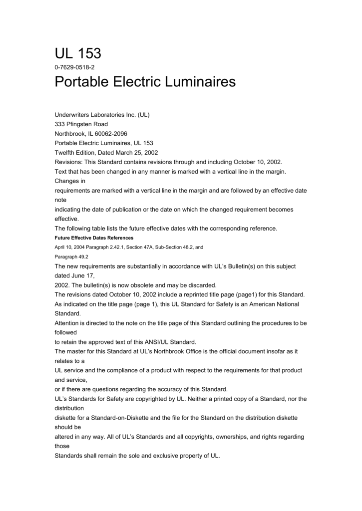 ul 153 portable electric lamps