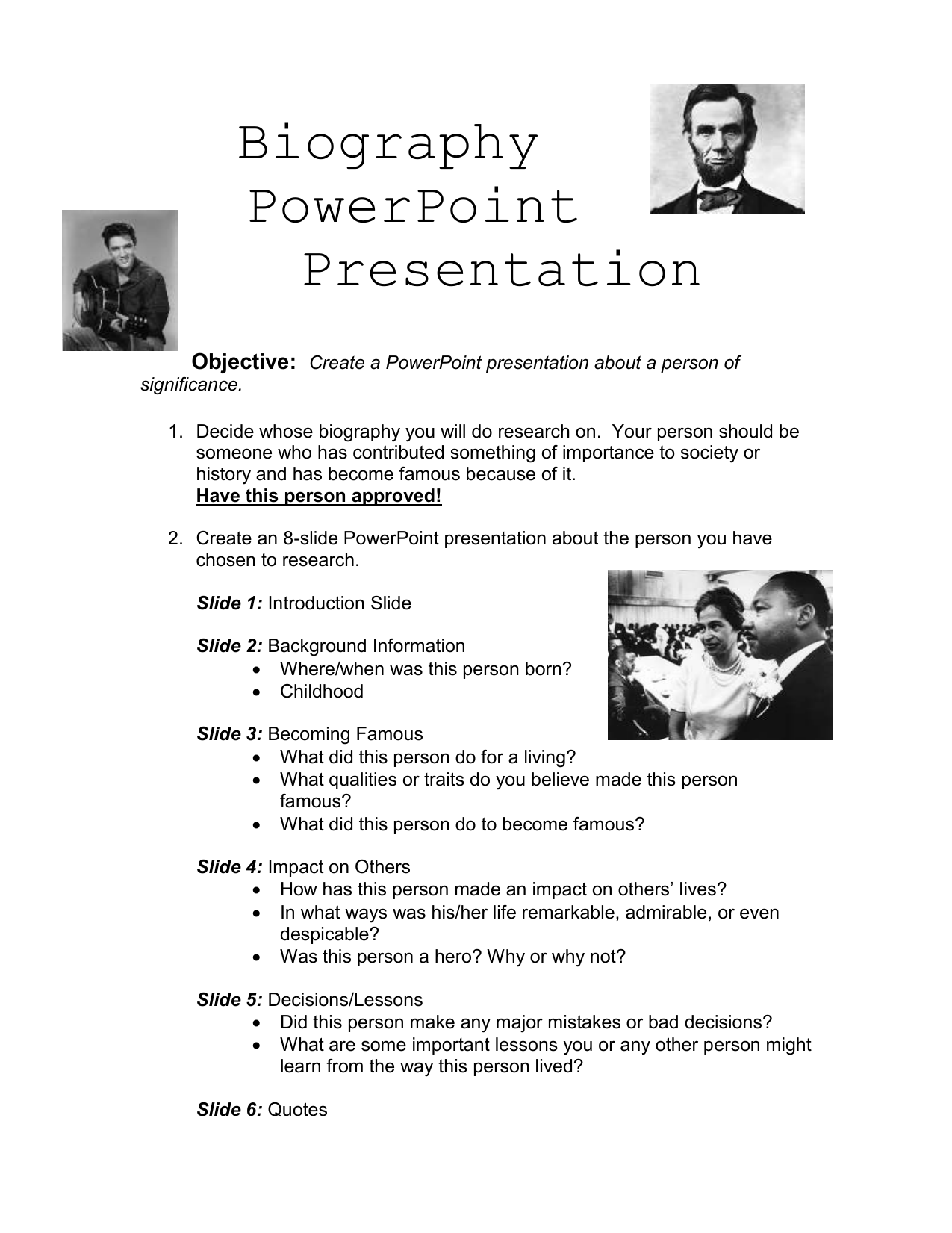 how to make a presentation about a famous person