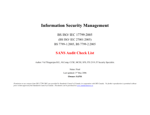 BS ISO IEC 17799 SANS Checklist