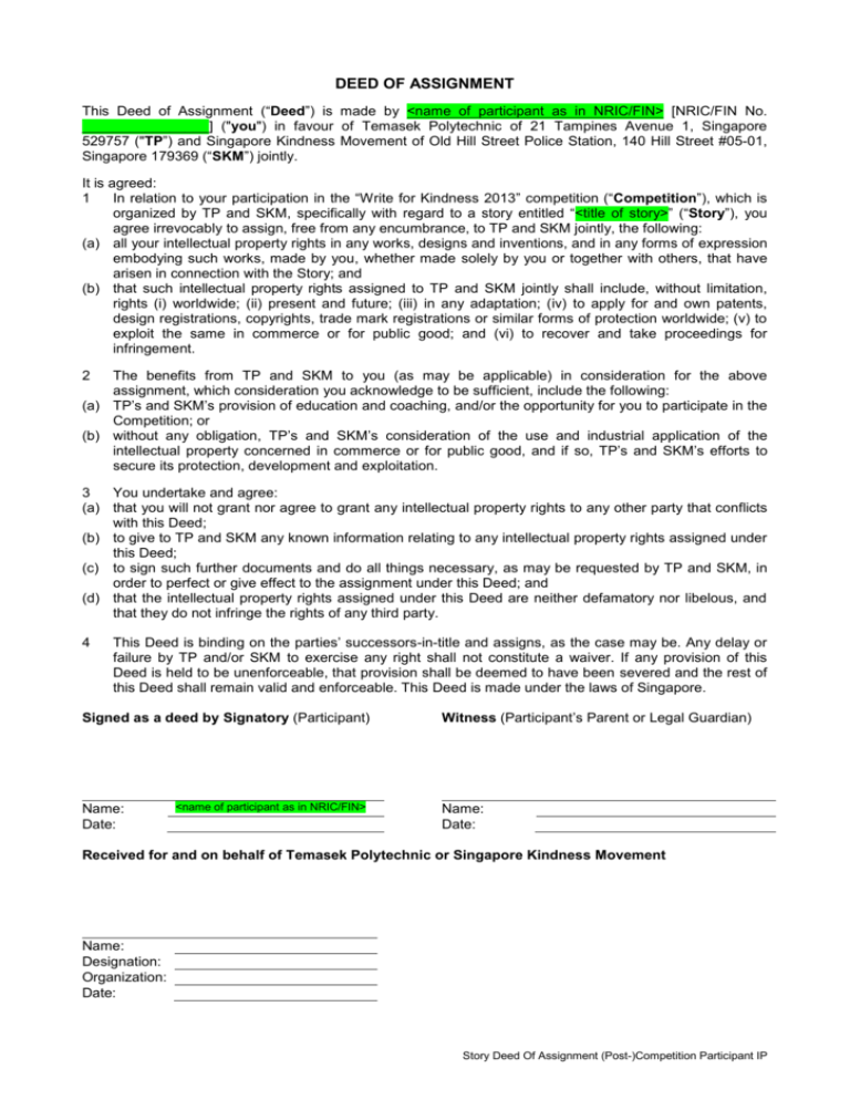 deed of assignment not registered
