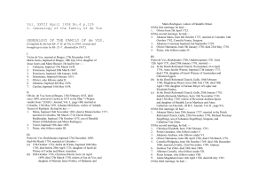 Vol. XXVII April 1938 No.4 p.129 2. Genealogy of the Family of de
