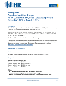 Briefing Note Regarding Negotiated Changes for the CUPE Local