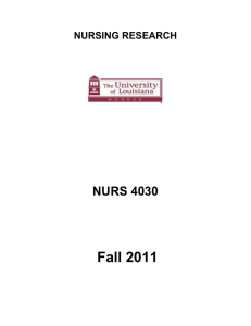 1 NURSING RESEARCH NURS 4030 Fall 2011 TABLE OF
