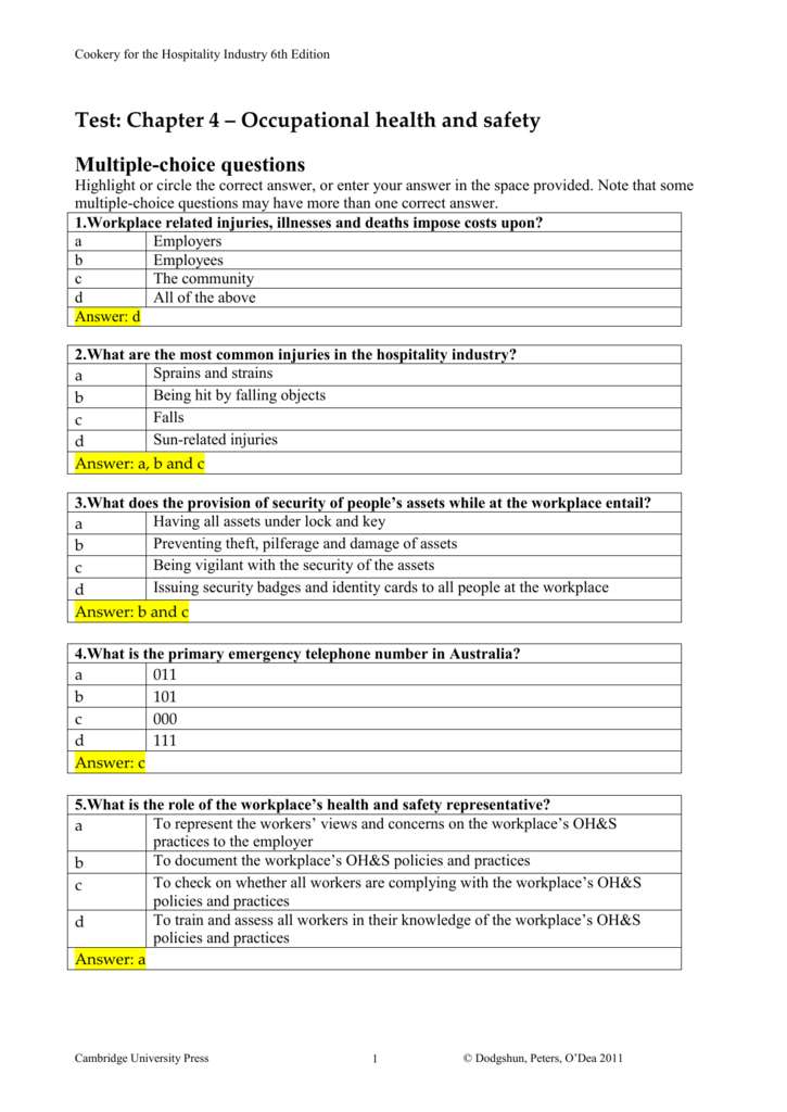 occupational health and safety essay questions