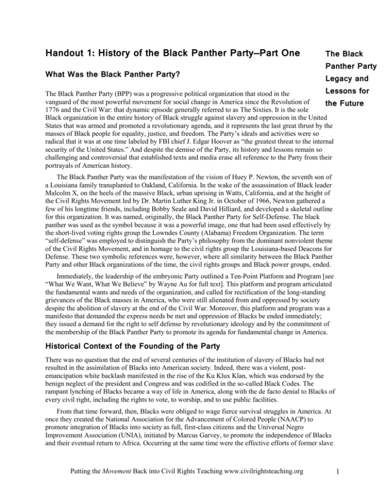 black panther history essay