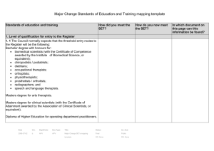 Standards of education and training