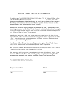 MANUFACTURING CONFIDENTIALITY AGREEMENT