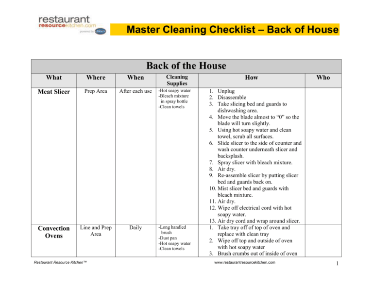 Master Cleaning Schedule