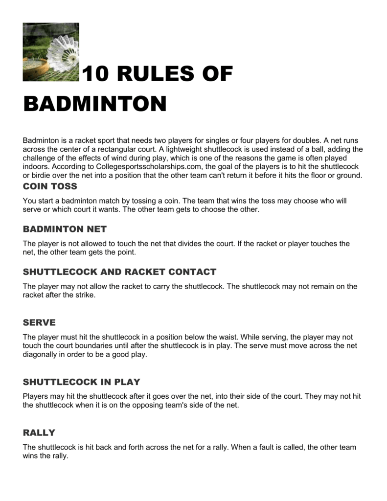 rules in playing badminton