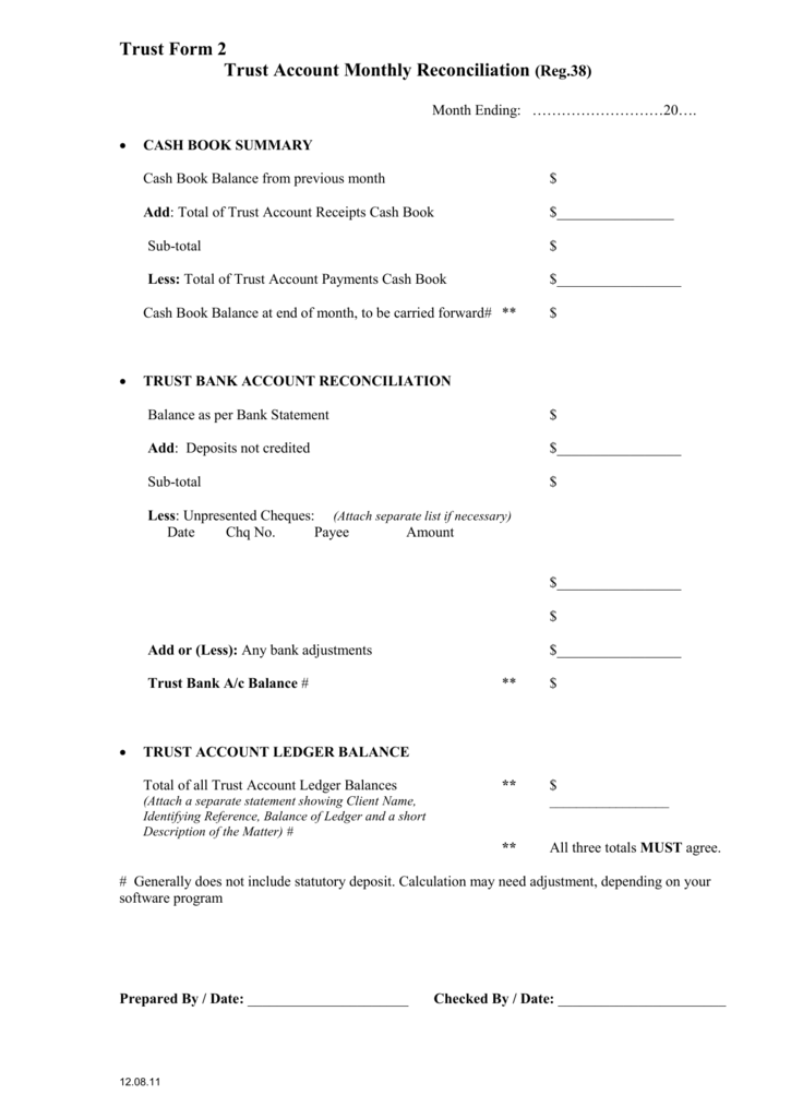 Trust Account Monthly Reconciliation