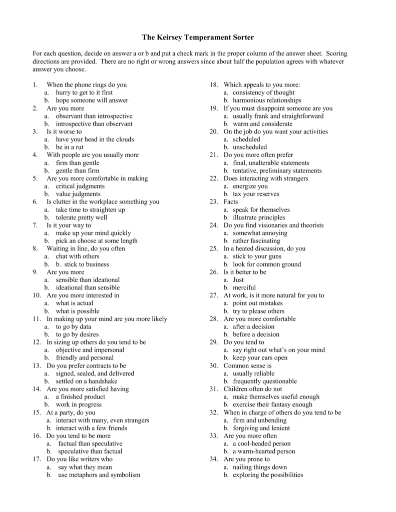 The Keirsey Temperament Sorter