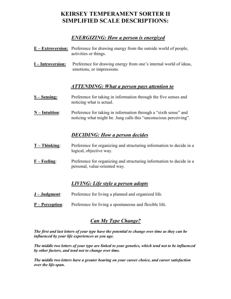 KEIRSEY TEMPERAMENT SORTER II