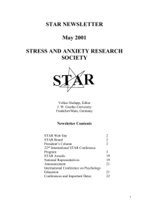 Newsletter Contents - Stress and Anxiety Research Society