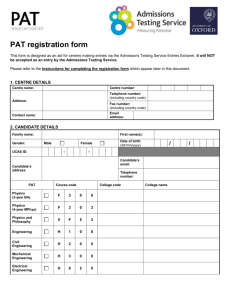 PAT registration form - Admissions Testing Service