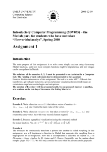 Introductory Computer Programming (5DV035) – the Matlab part, for