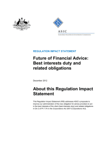 Future of Financial Advice: Best interests duty and related obligations