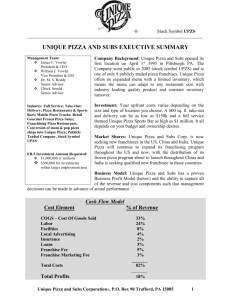 Unique Pizza and Subs Executive Summary